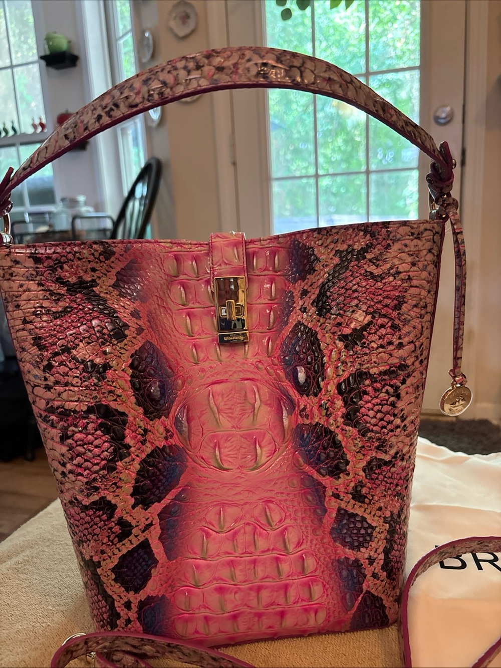 Brahmin Pink Cobra Shira Croc-Embossed Leather Shoulder Bag - Picture 2 of 10